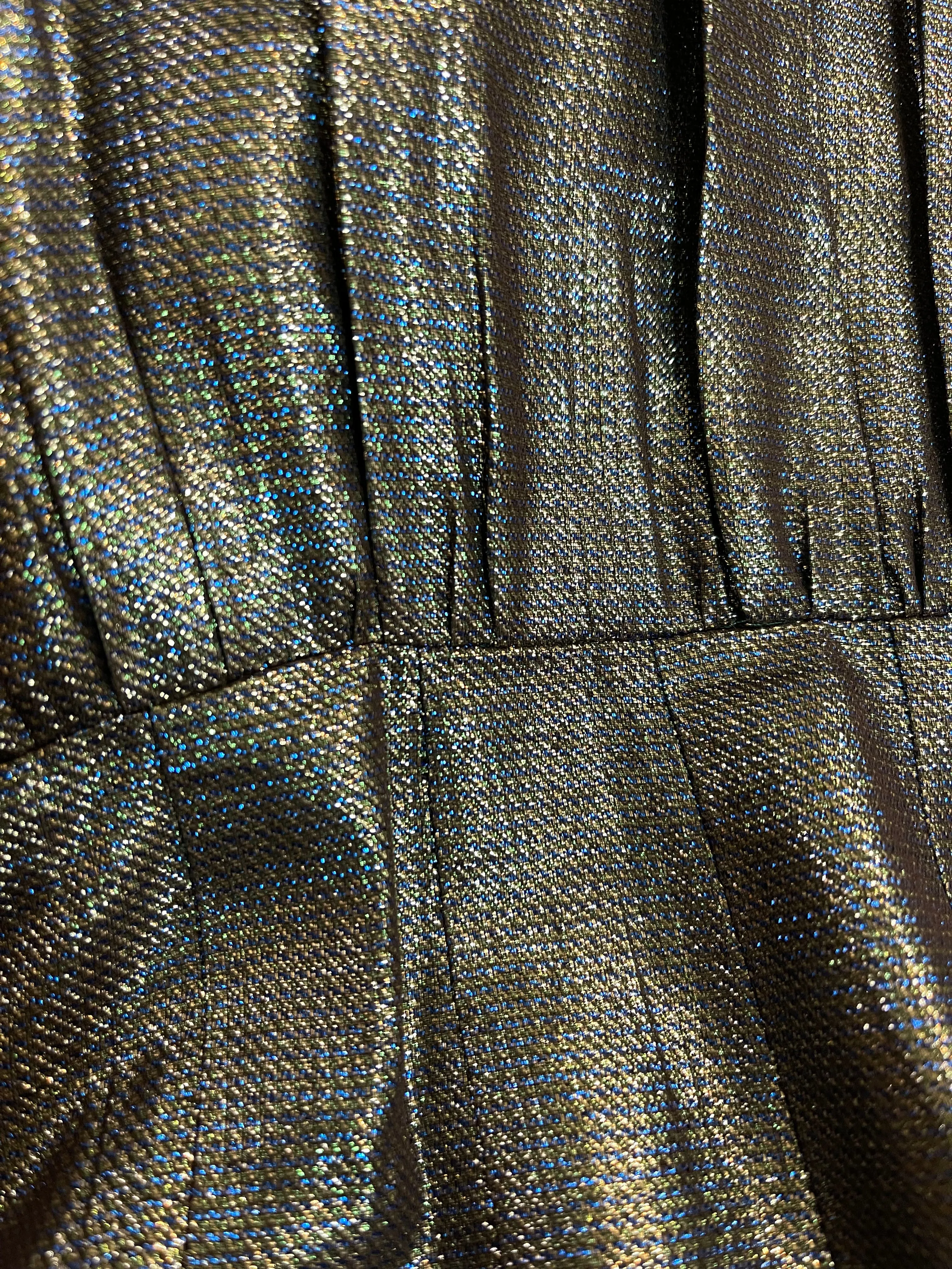 Chloe early 80s silver/gold/blue lurex dress w/lace applique