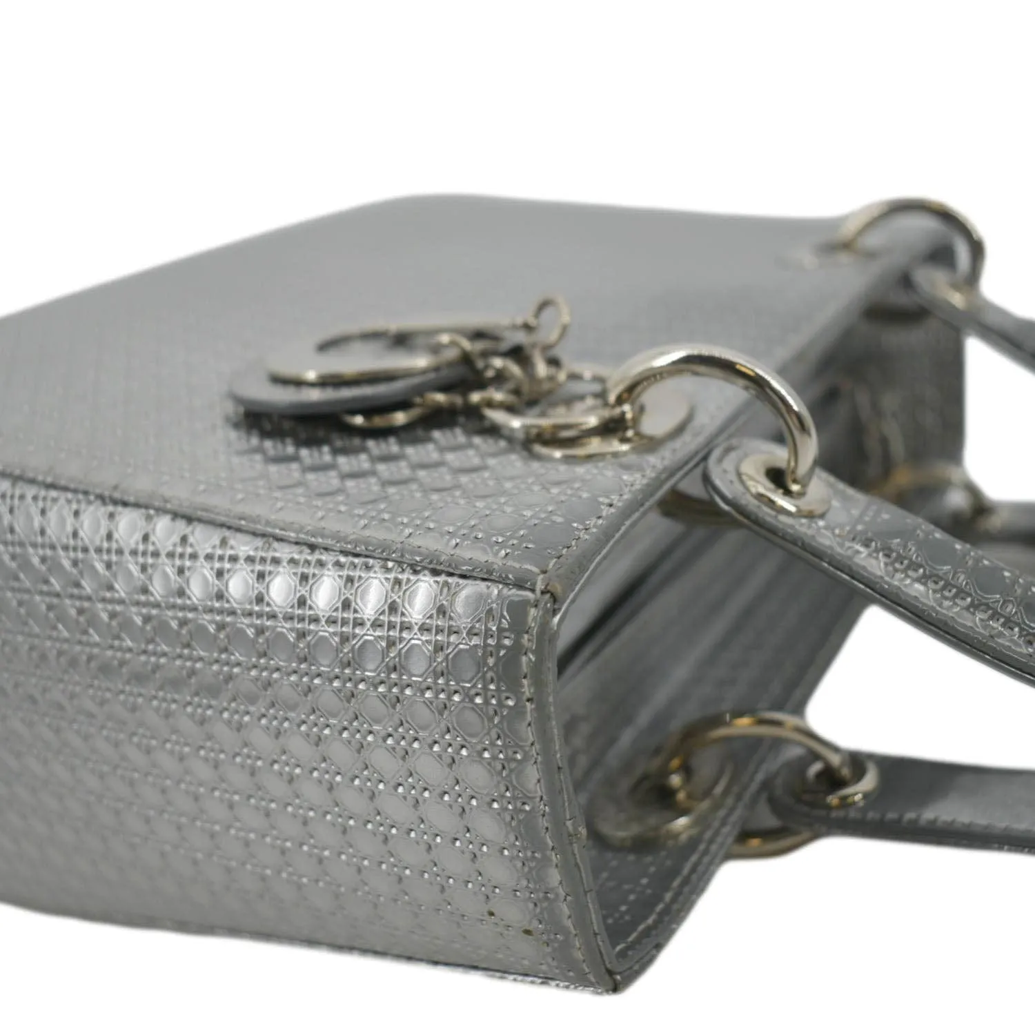 CHRISTIAN DIOR Lady Dior Micro Cannage Leather Shoulder Bag Metallic