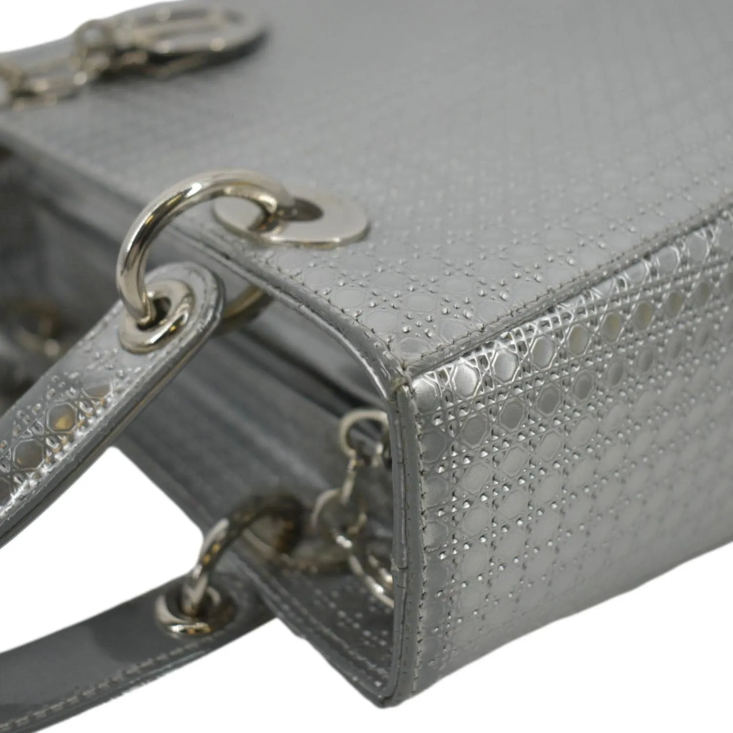 CHRISTIAN DIOR Lady Dior Micro Cannage Leather Shoulder Bag Metallic