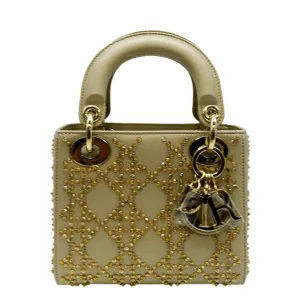 CHRISTIAN DIOR Mini Lady Dior Lambskin Leather Shoulder Bag Platinum Metallic
