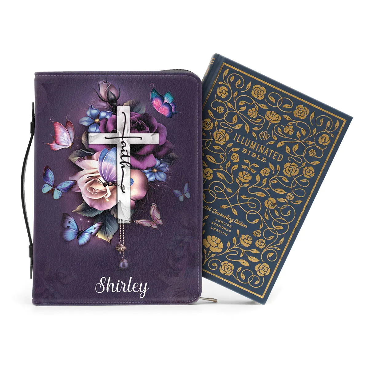 Christianart Bible Cover, Personalized Floral Bible Cover with Inspirational Lyrics - 'Be Still' Design.