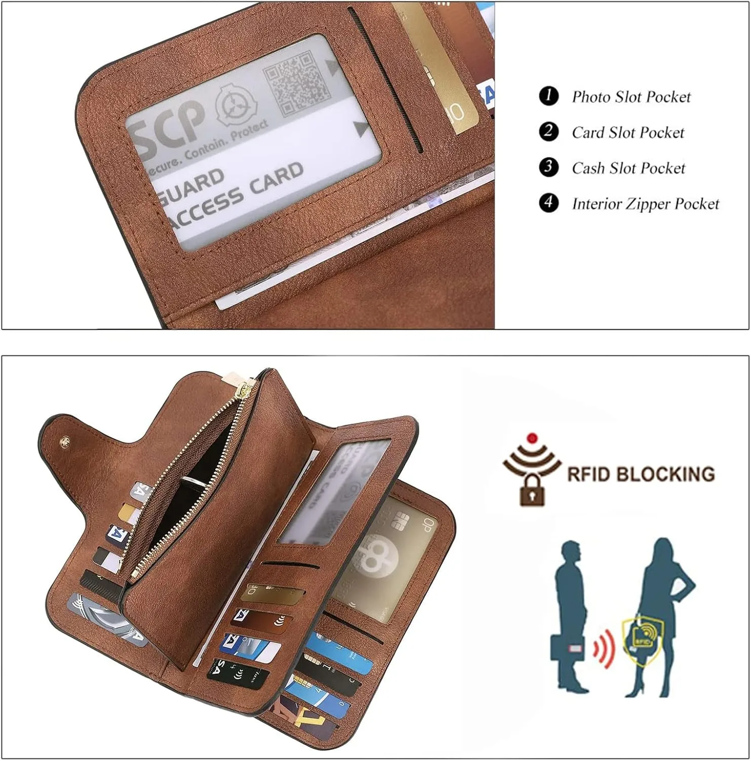 CLUCI Women Leather Clutch Wallet, RFID Blocking Trifold Card Holder