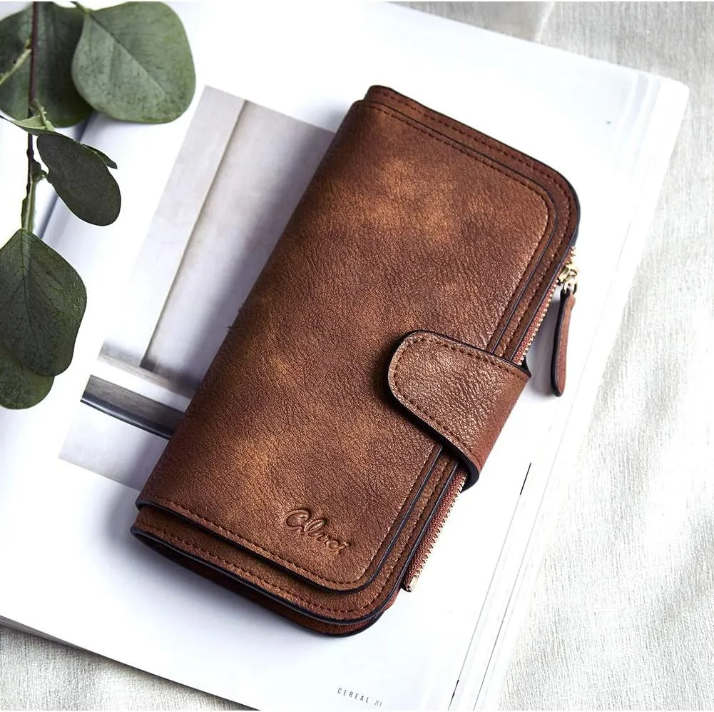 CLUCI Women Leather Clutch Wallet, RFID Blocking Trifold Card Holder