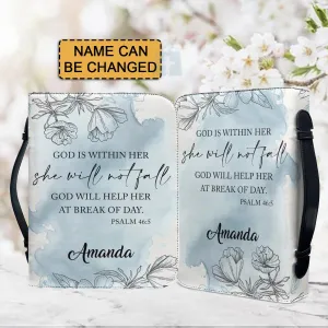 Custom Bible Cover with Psalm 46:5 Verse - Watercolor Floral Design - CHRISTIANARTBAG CAB04030324.