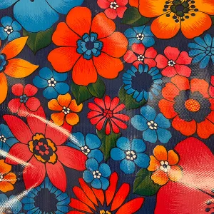 Dark Blue Floral Oilcloth Fabric - Reorderable