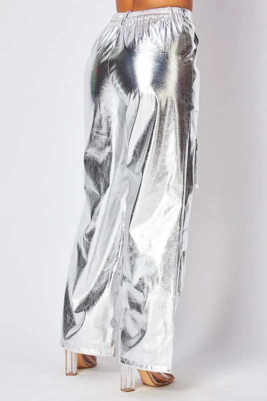 Dawn Metallic Cargo Pocket High Waist Pants