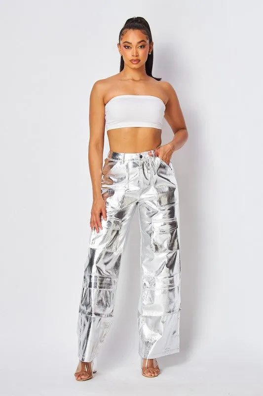 Dawn Metallic Cargo Pocket High Waist Pants