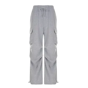 European and American Street Hot Girls Asymmetric Multi-Pocket Pleated Straight Sweatpants Women's Low Waist Drawstring Loose Cargo Casual Pants