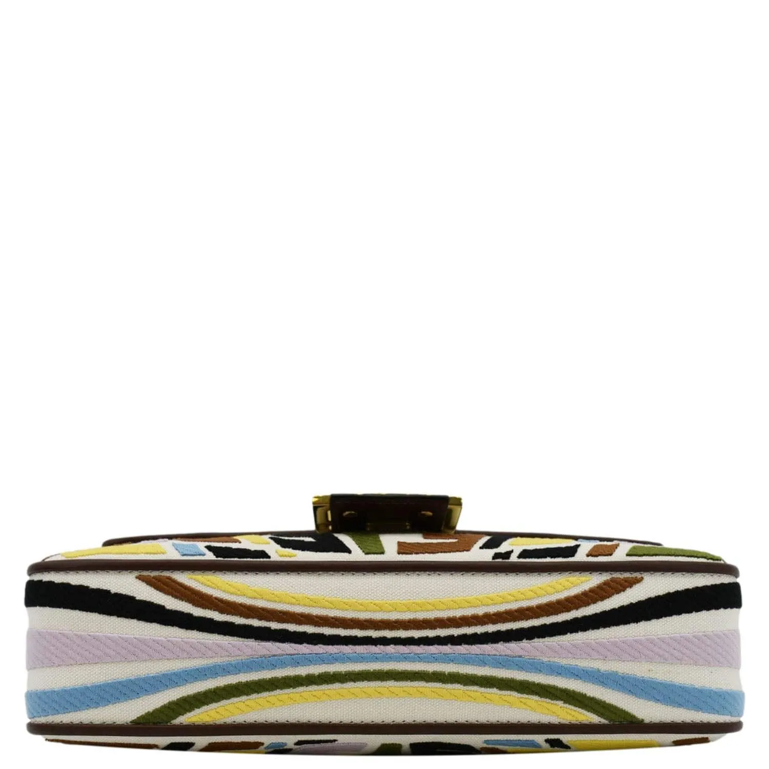 FENDI Fish Eye Baguette FF Embroidered Canvas Shoulder Bag Multicolor