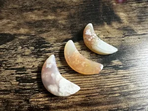 Flower Agate Carved Crescent Moon, feminine energy, security FB2101