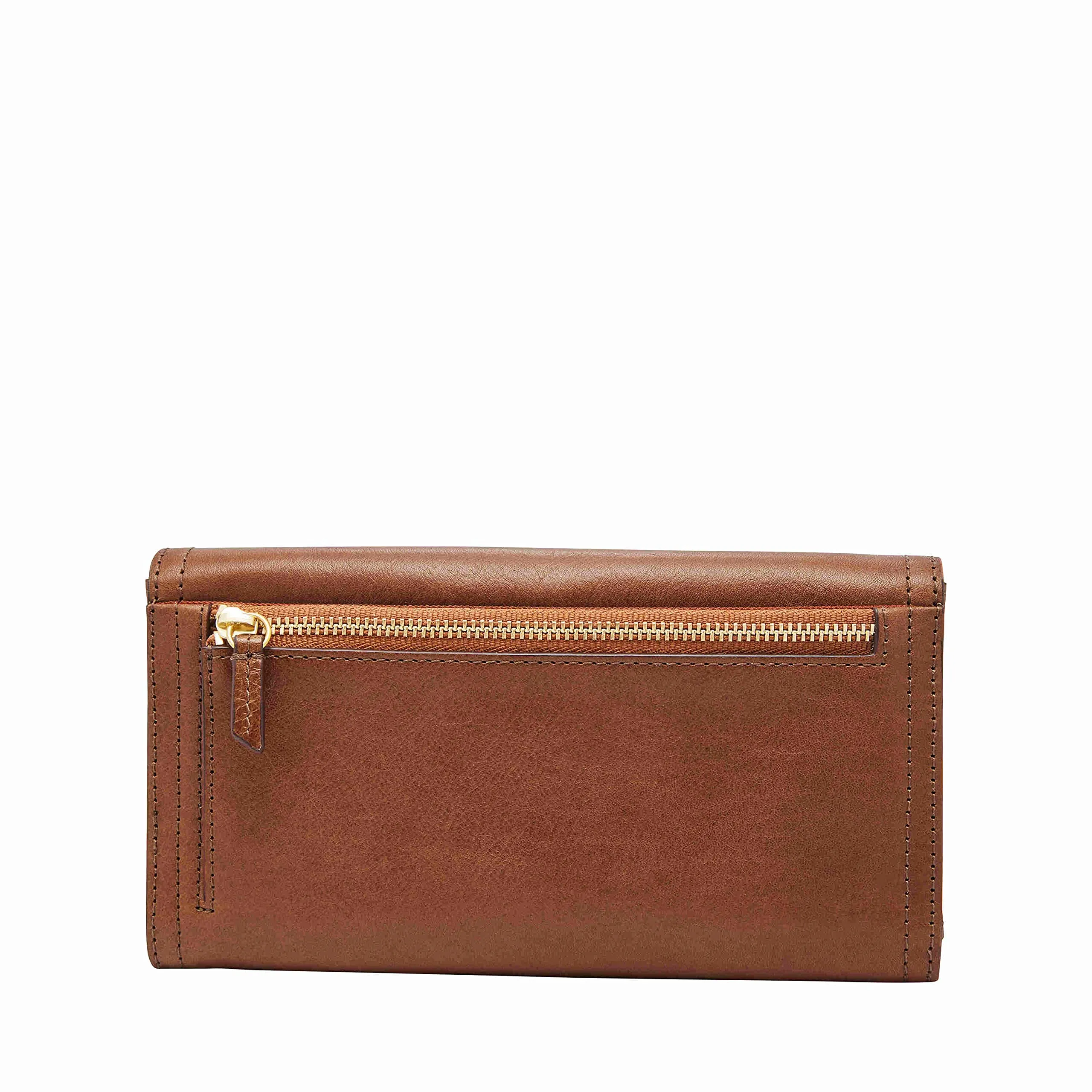 Fossil Women's Logan Leather Wallet RFID Blocking Flap Clutch Organizer, Brown