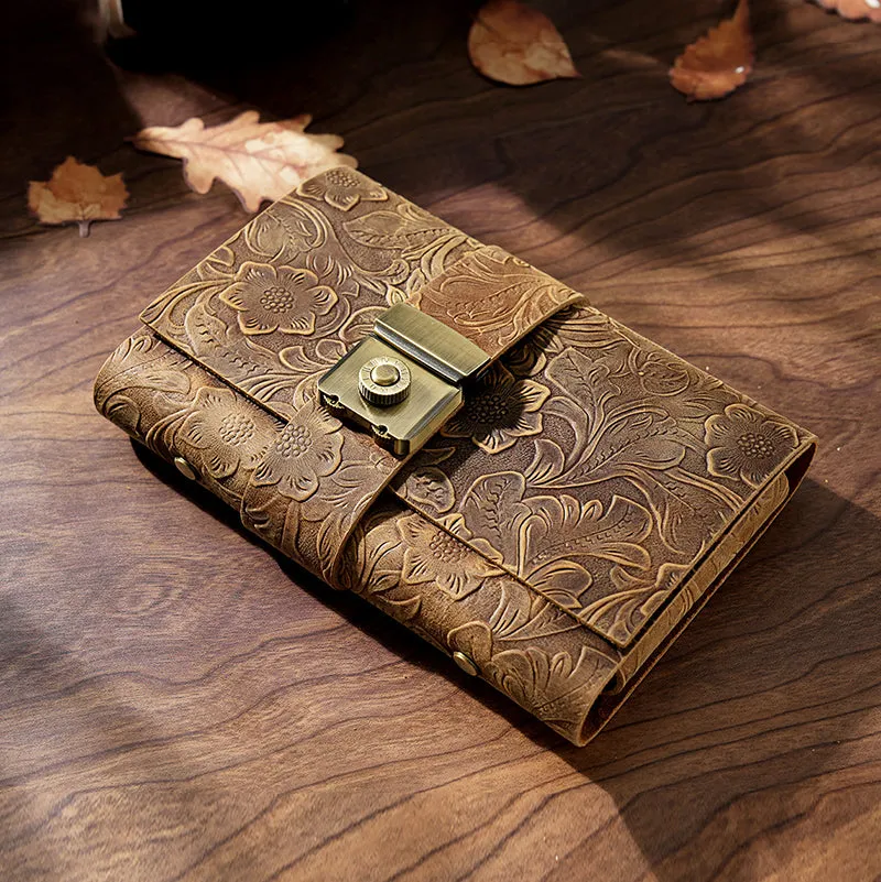 Full Grain Leather Code Sketchbook, Lock Journal Password Notebook Leather Code Journal A6 Leather Journal