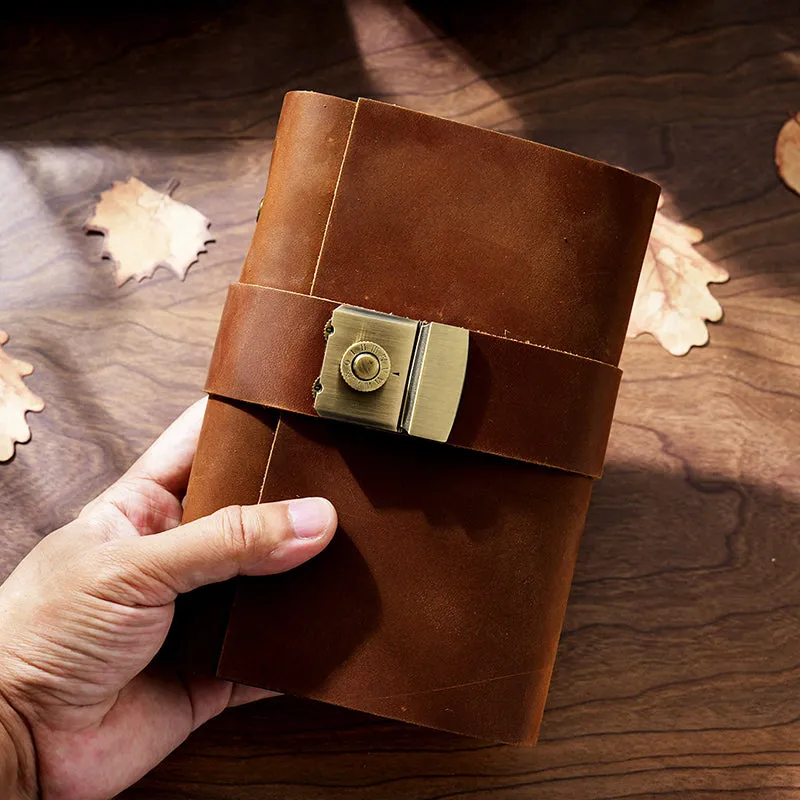 Full Grain Leather Code Sketchbook, Lock Journal Password Notebook Leather Code Journal A6 Leather Journal