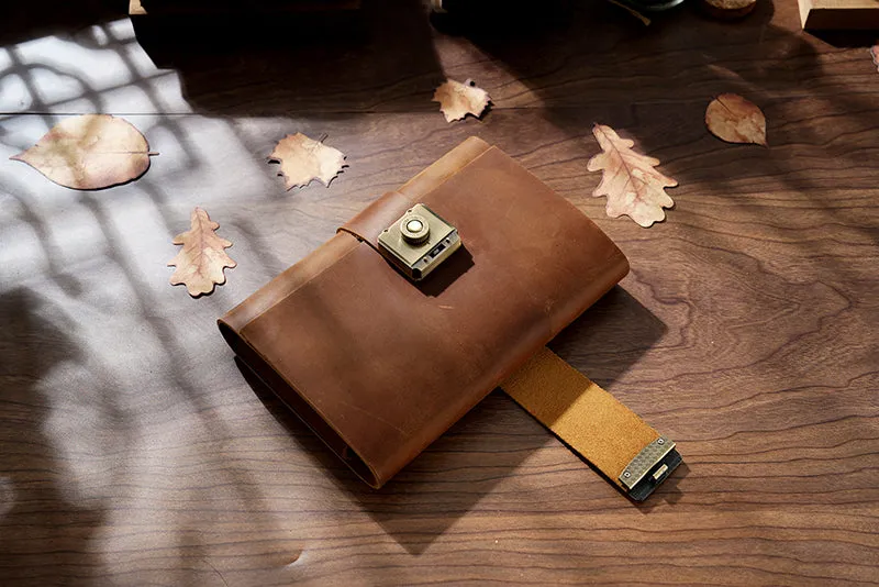 Full Grain Leather Code Sketchbook, Lock Journal Password Notebook Leather Code Journal A6 Leather Journal
