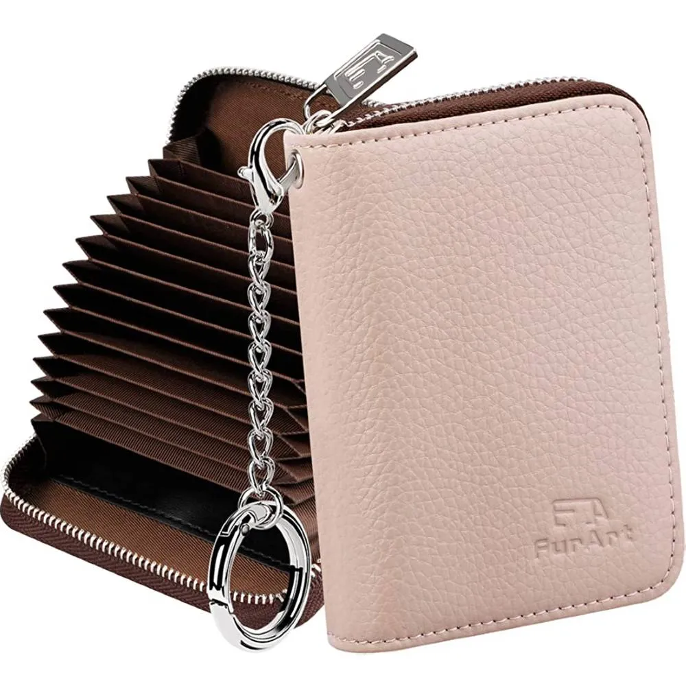 FurArt Credit Card Wallet, Zipper Card Cases Holder for Men Women, RFID Blocking, Keychain Wallet, Compact Size | Multiple Colors