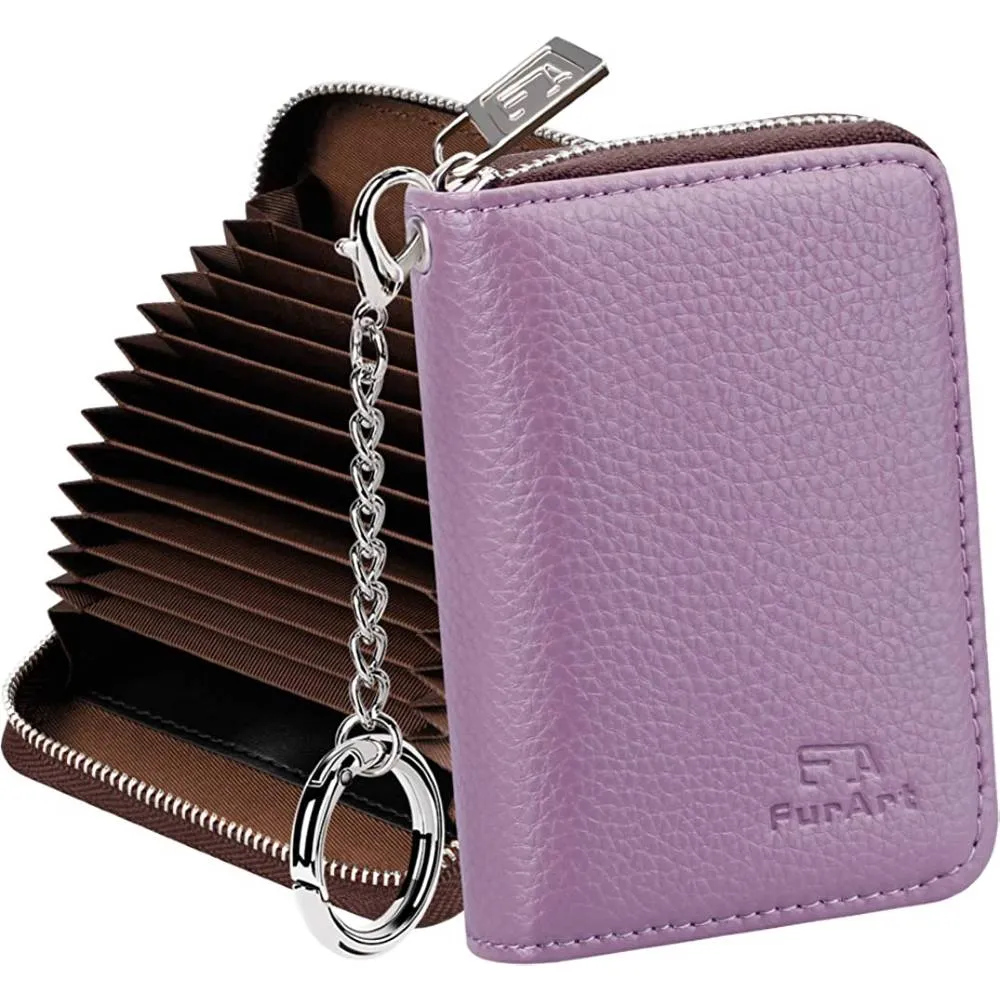 FurArt Credit Card Wallet, Zipper Card Cases Holder for Men Women, RFID Blocking, Keychain Wallet, Compact Size | Multiple Colors