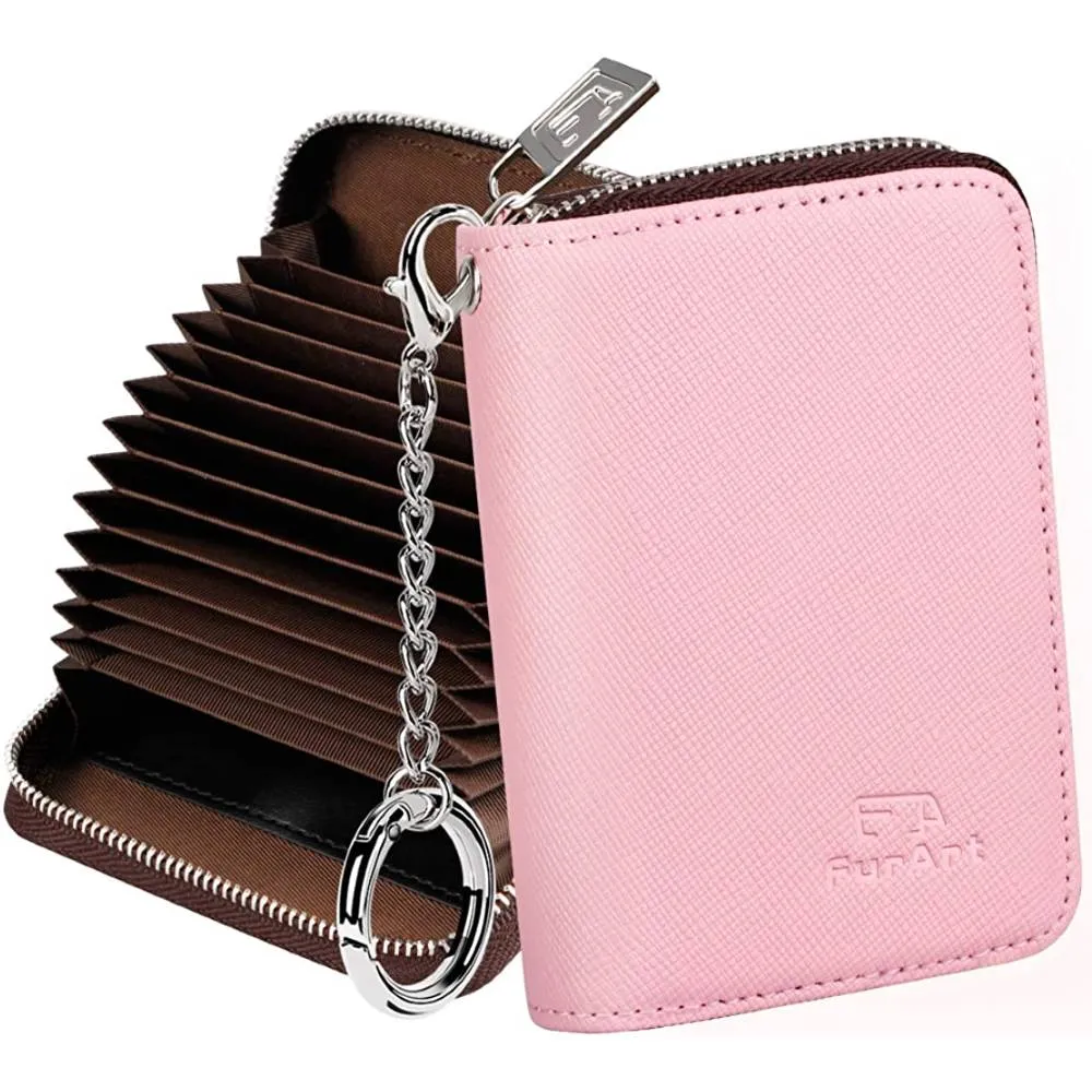 FurArt Credit Card Wallet, Zipper Card Cases Holder for Men Women, RFID Blocking, Keychain Wallet, Compact Size | Multiple Colors