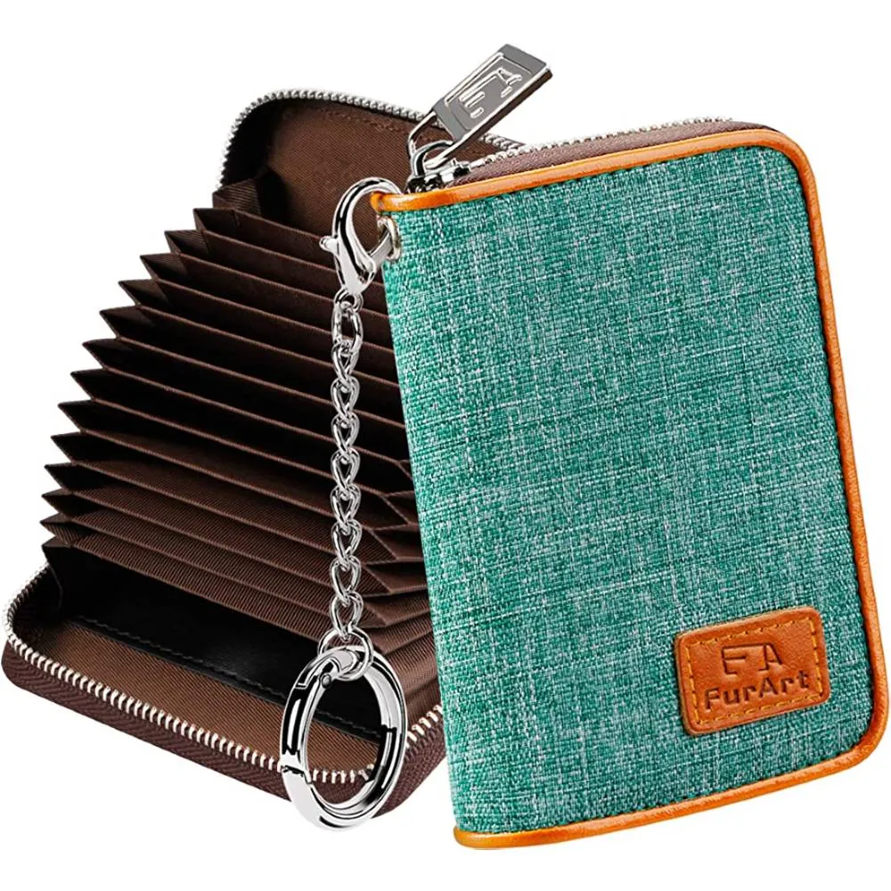 FurArt Credit Card Wallet, Zipper Card Cases Holder for Men Women, RFID Blocking, Keychain Wallet, Compact Size | Multiple Colors