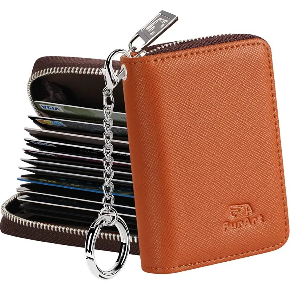 FurArt Credit Card Wallet, Zipper Card Cases Holder for Men Women, RFID Blocking, Keychain Wallet, Compact Size | Multiple Colors