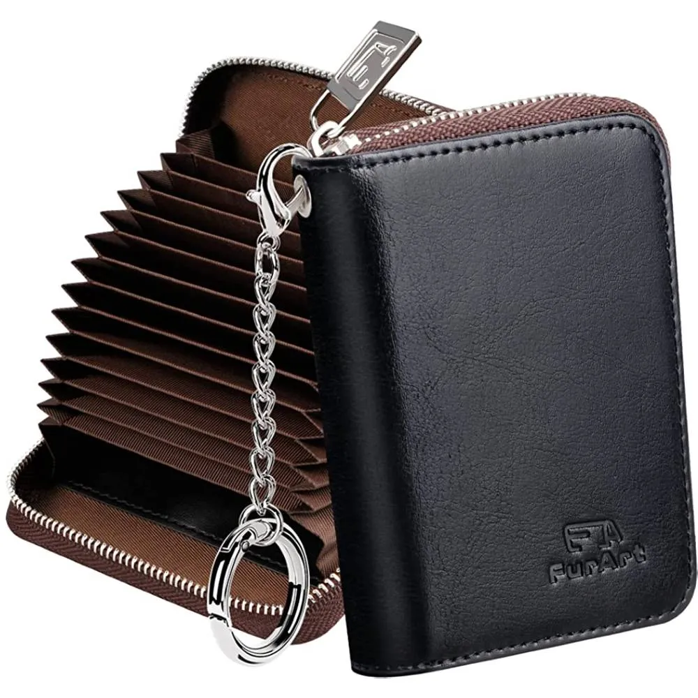 FurArt Credit Card Wallet, Zipper Card Cases Holder for Men Women, RFID Blocking, Keychain Wallet, Compact Size | Multiple Colors