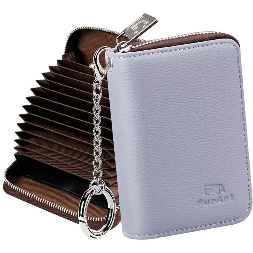 FurArt Credit Card Wallet, Zipper Card Cases Holder for Men Women, RFID Blocking, Keychain Wallet, Compact Size | Multiple Colors