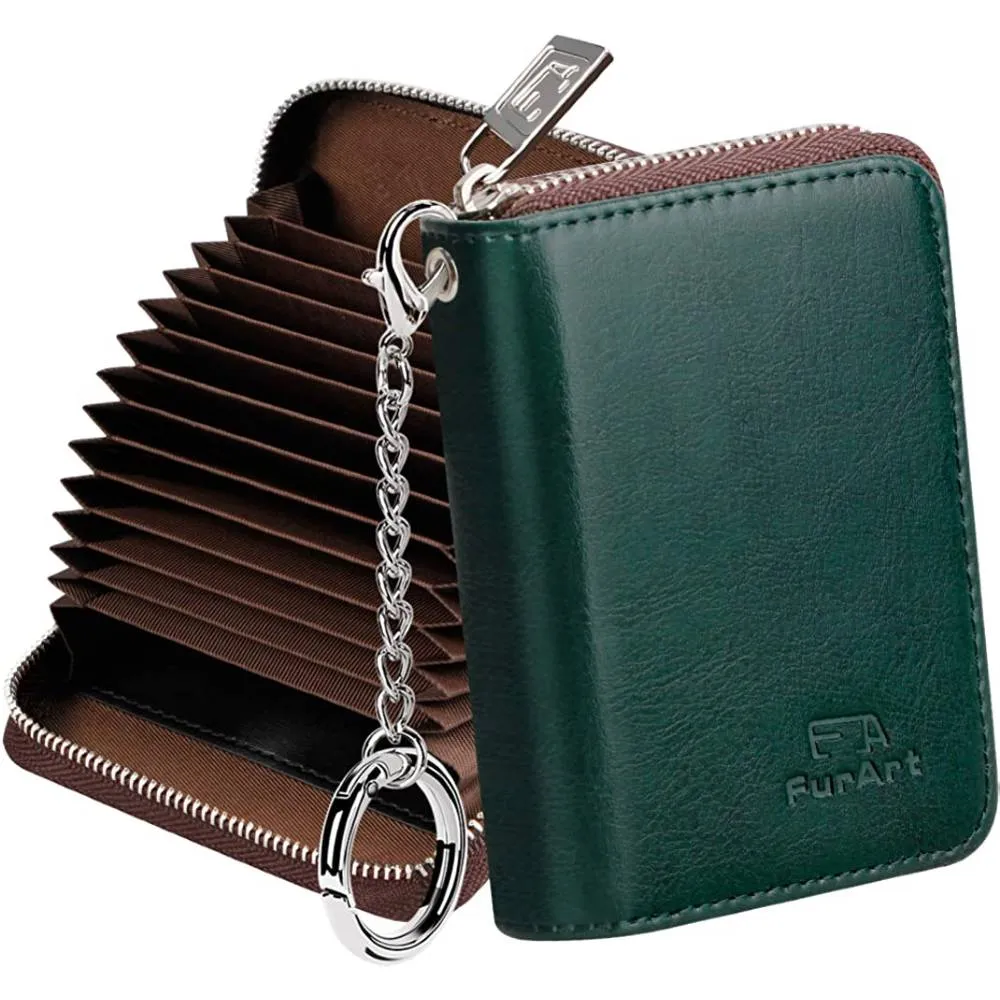 FurArt Credit Card Wallet, Zipper Card Cases Holder for Men Women, RFID Blocking, Keychain Wallet, Compact Size | Multiple Colors