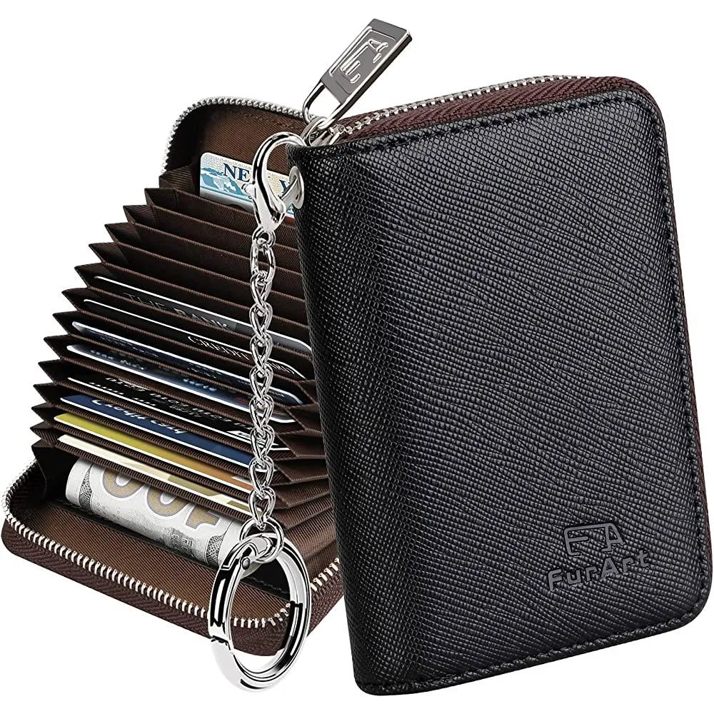 FurArt Credit Card Wallet, Zipper Card Cases Holder for Men Women, RFID Blocking, Keychain Wallet, Compact Size | Multiple Colors