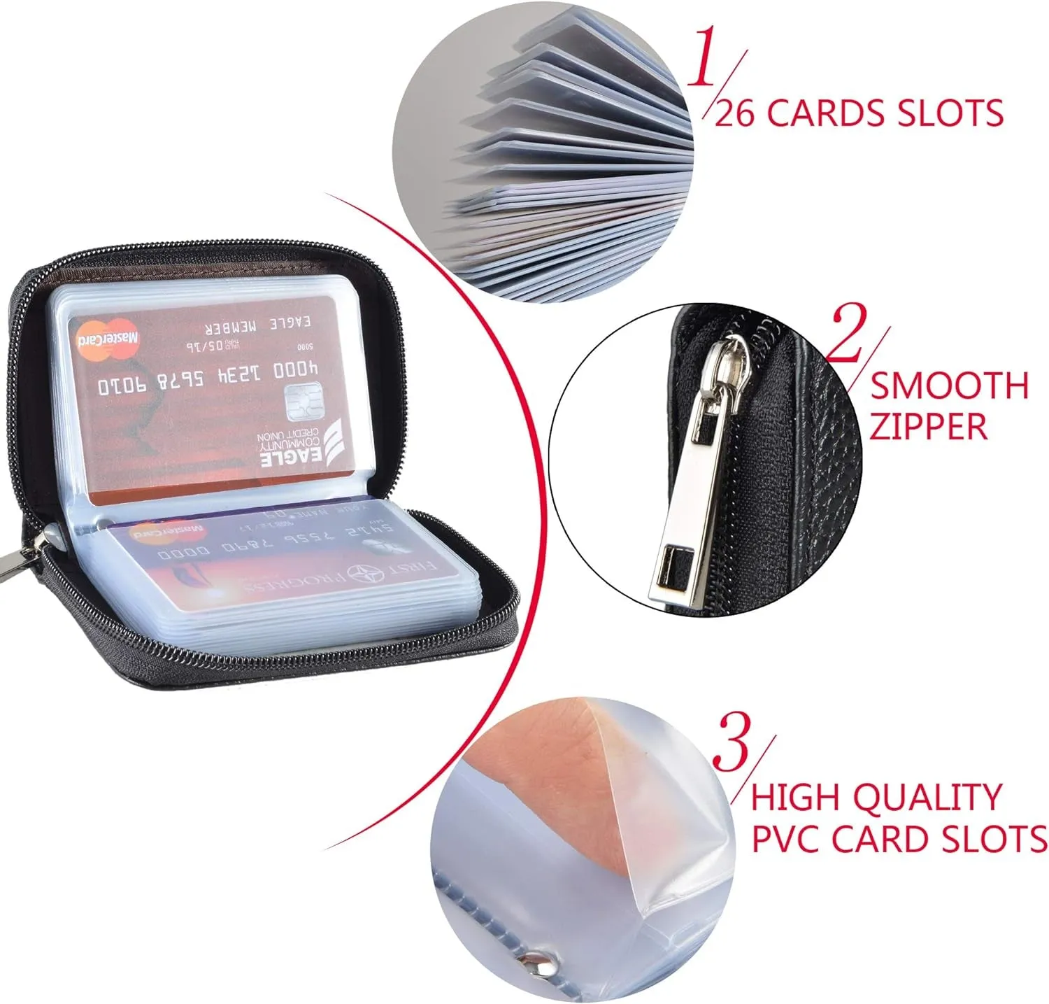 Genuine Leather Credit Card Holder Zipper Wallet