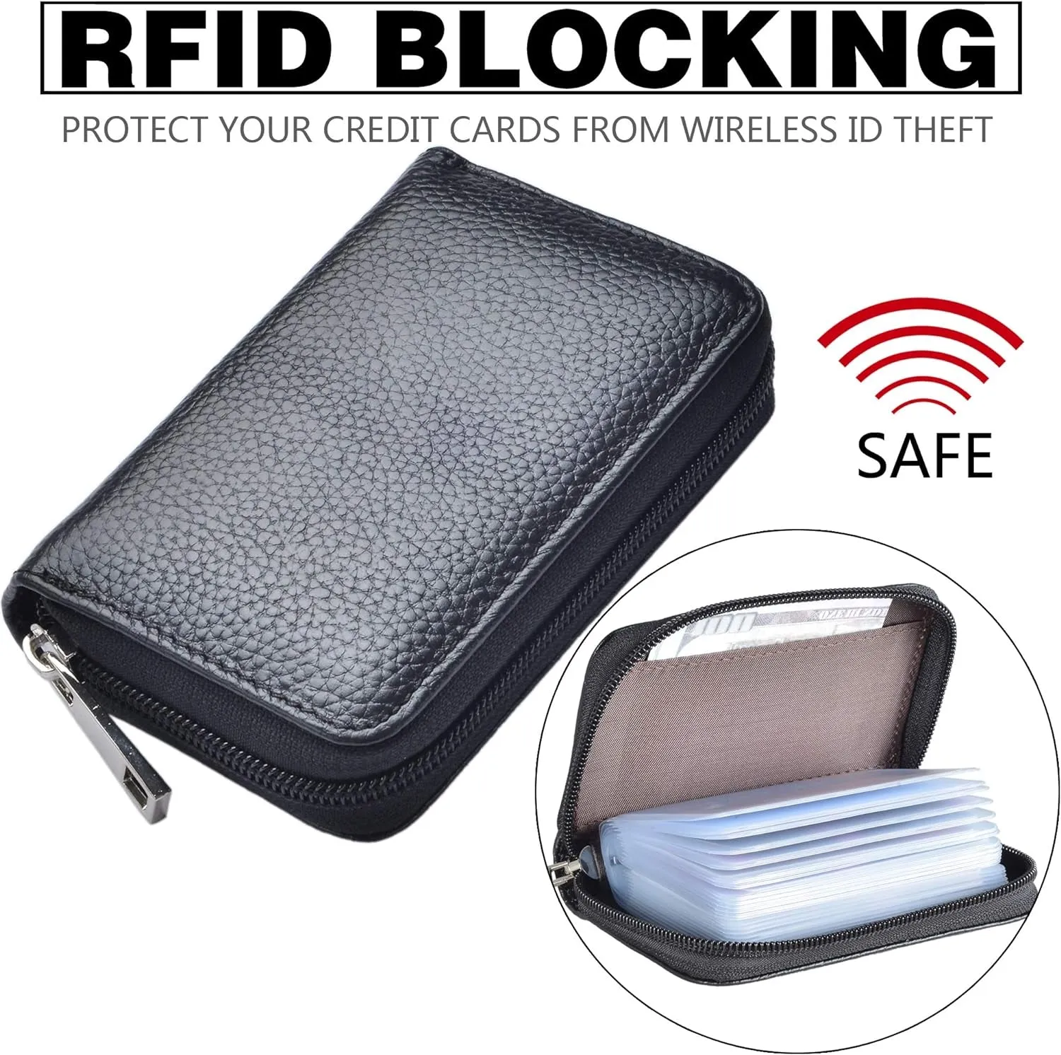 Genuine Leather Credit Card Holder Zipper Wallet