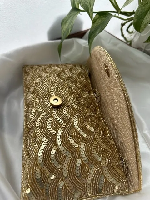 Gold Sequin and Bead Embellished Clutch | Handmade Evening Wristlet | Envelope Evening Bag | Bridal Clutch | Shoulder Bag | Crossbody