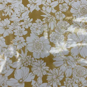 Gold White Floral Oilcloth Fabric - Reorderable