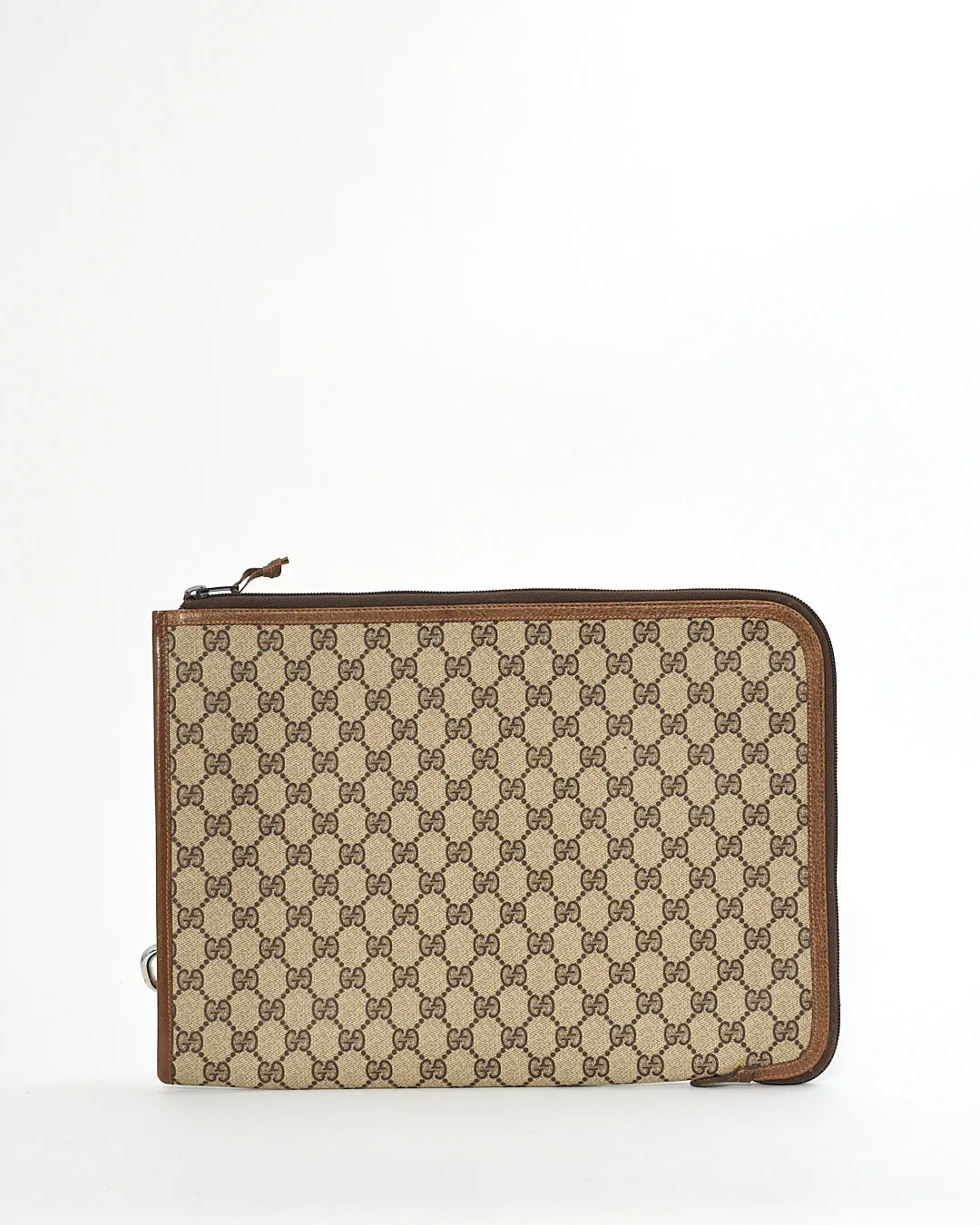 Gucci Brown GG Canvas with Leather Trim Laptop Sleeve