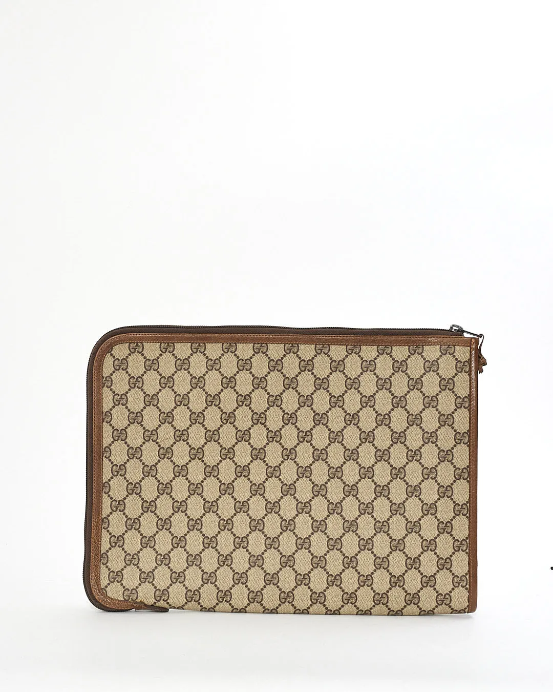 Gucci Brown GG Canvas with Leather Trim Laptop Sleeve