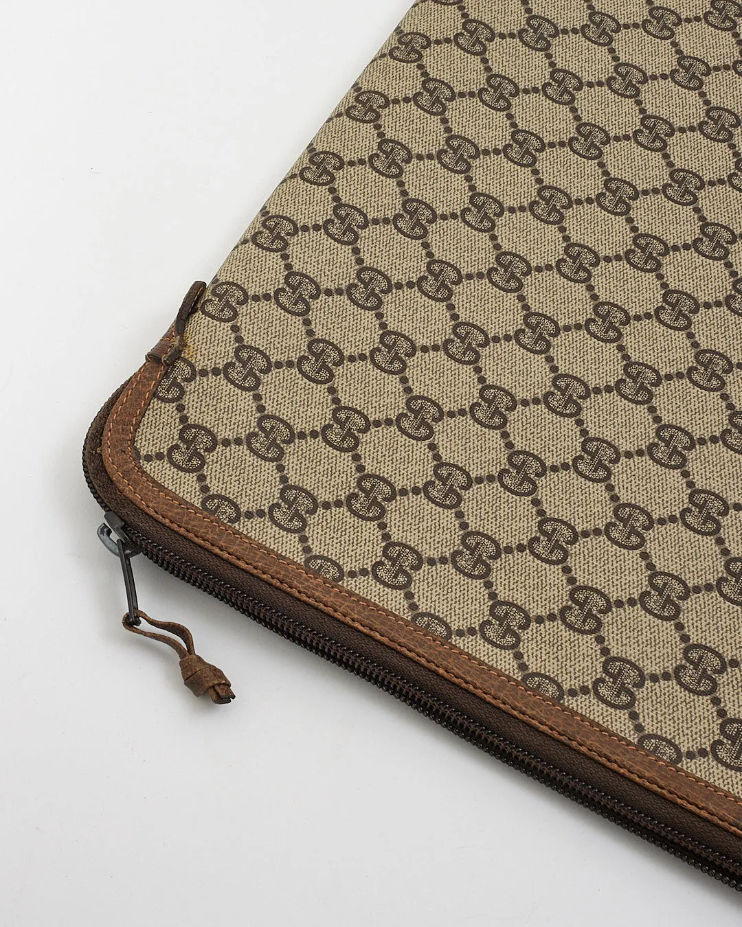 Gucci Brown GG Canvas with Leather Trim Laptop Sleeve