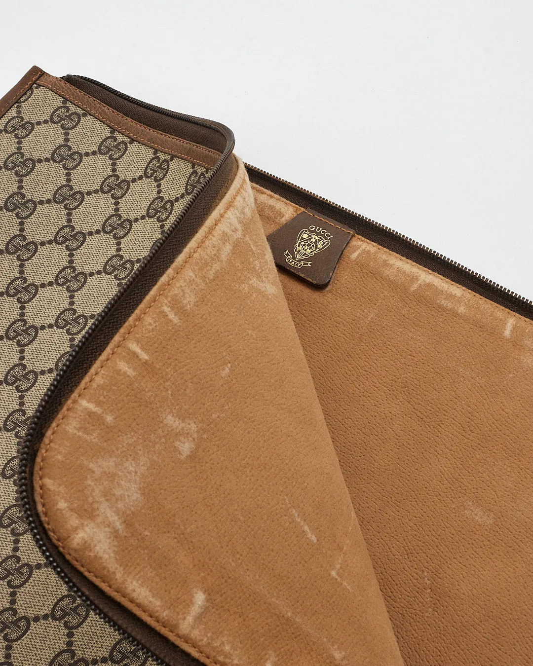 Gucci Brown GG Canvas with Leather Trim Laptop Sleeve