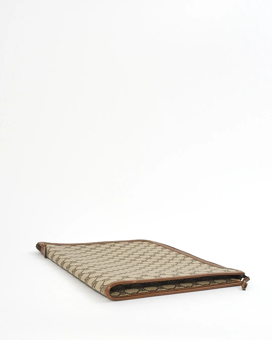 Gucci Brown GG Canvas with Leather Trim Laptop Sleeve
