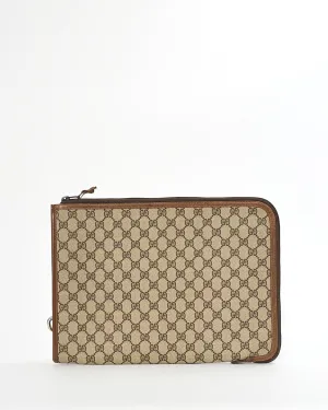 Gucci Brown GG Canvas with Leather Trim Laptop Sleeve