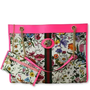 GUCCI Floral Rajah Large Canvas Leather Tote Bag Multicolor 537219