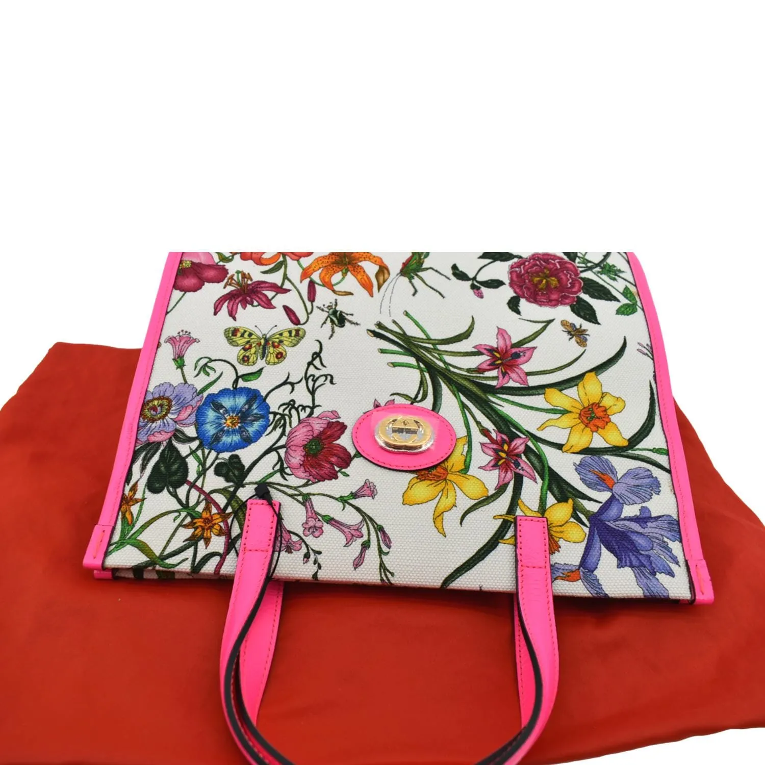 GUCCI Medium Flora Canvas Tote Shoulder Bag Pink 550141