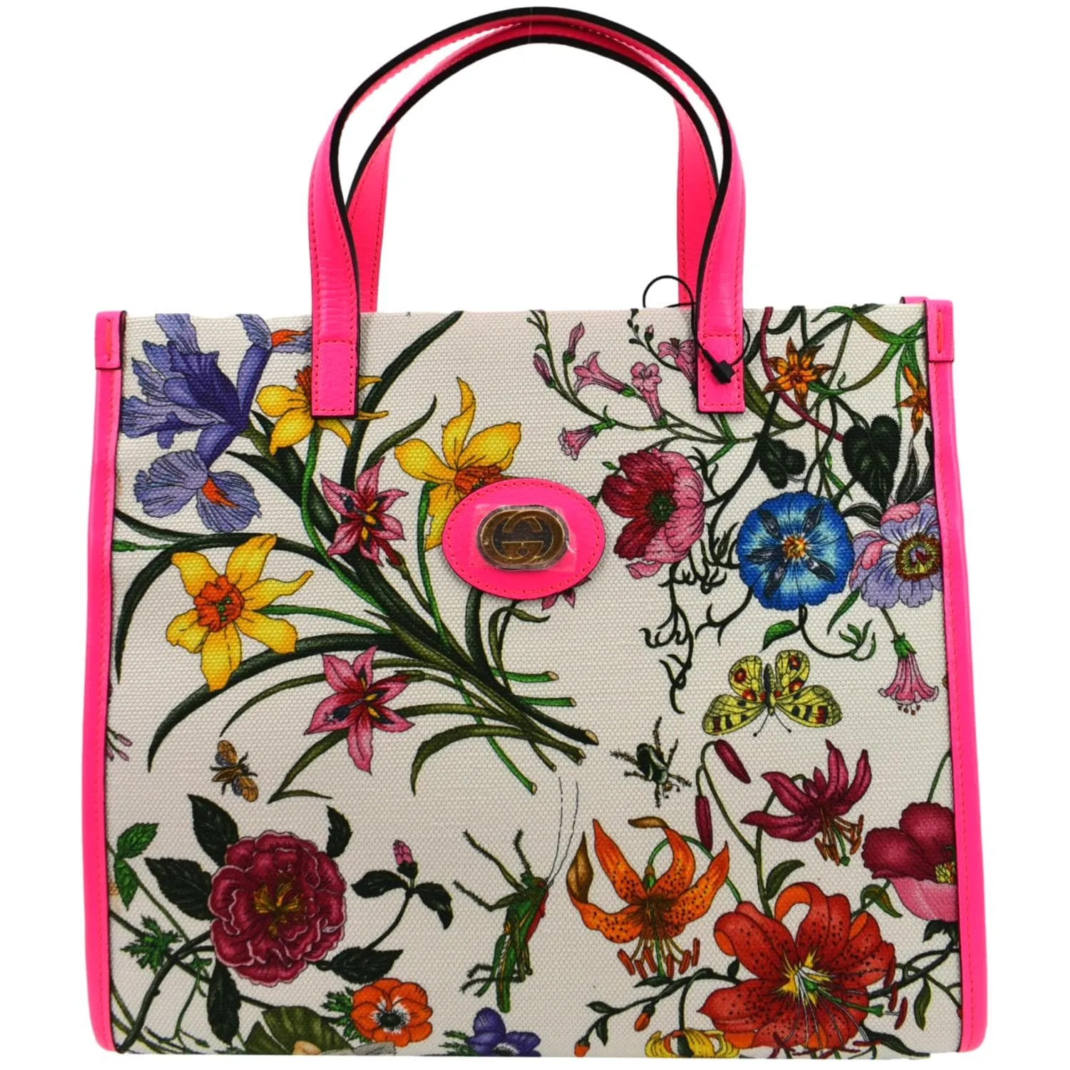 GUCCI Medium Flora Canvas Tote Shoulder Bag Pink 550141
