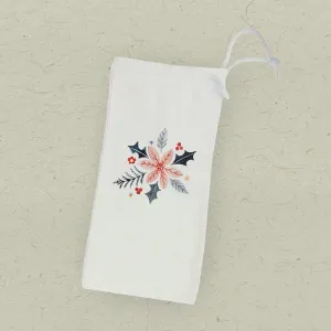 Hand Drawn Pink Poinsettia - Canvas Wine Bag