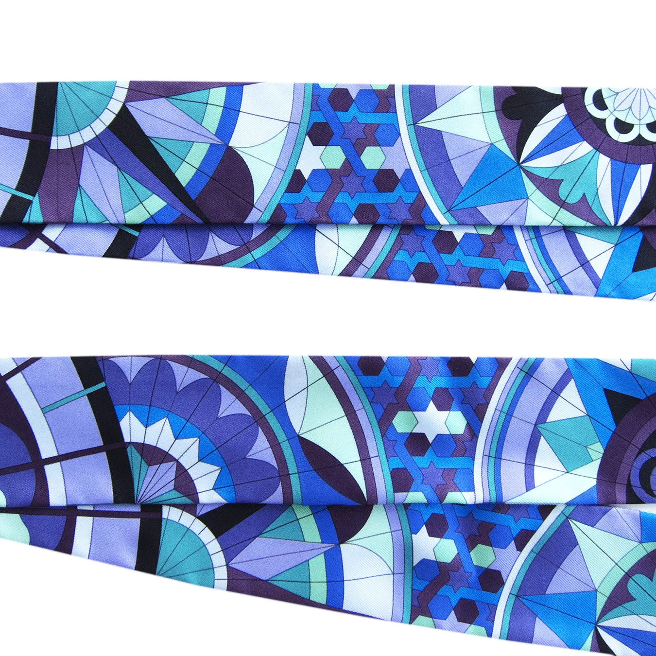 Hermes Floral Geometric Green Blue Purple Silk Twilly Scarf Set Twillies