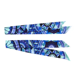 Hermes Floral Geometric Green Blue Purple Silk Twilly Scarf Set Twillies