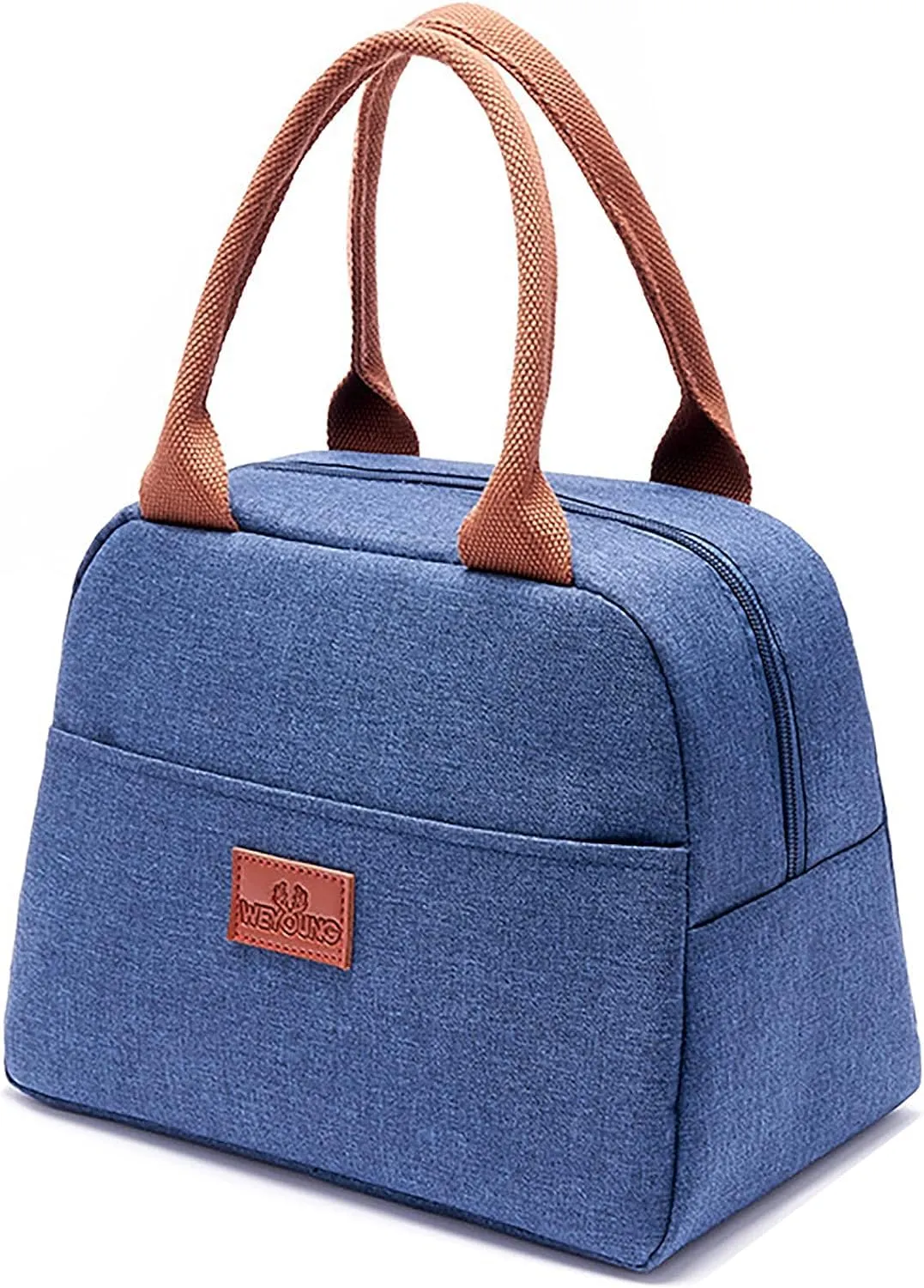 House of Quirk Insulated Reusable Lunch Bag Tote Bag for Women Printed Lunch Bag for School Picnic Office Outdoor Gym (Blue Flower Leaves) (Nylon)