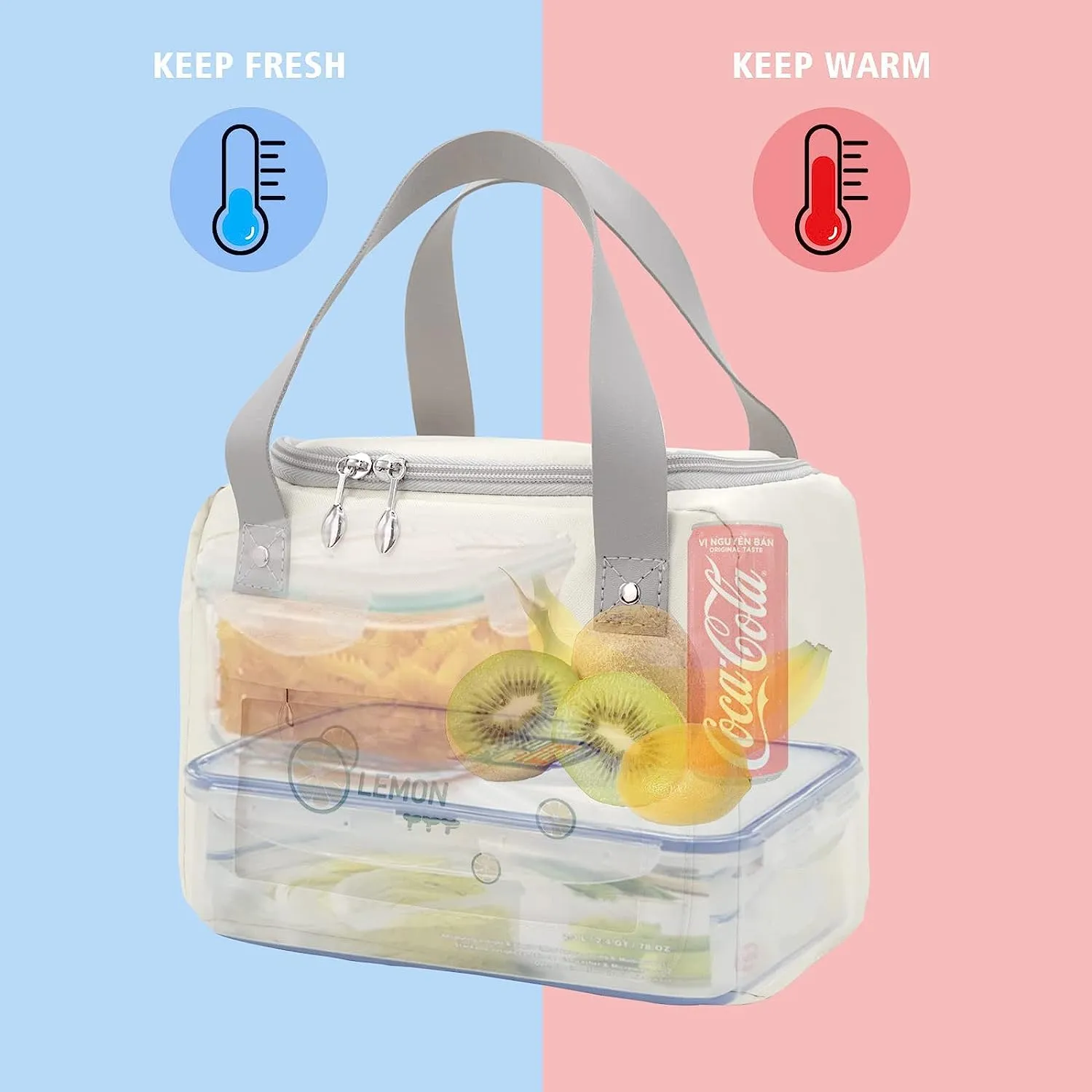 House of Quirk Insulated Reusable Lunch Bag Tote Bag for Women Printed Lunch Bag for School Picnic Office Outdoor Gym (Blue Flower Leaves) (Nylon)