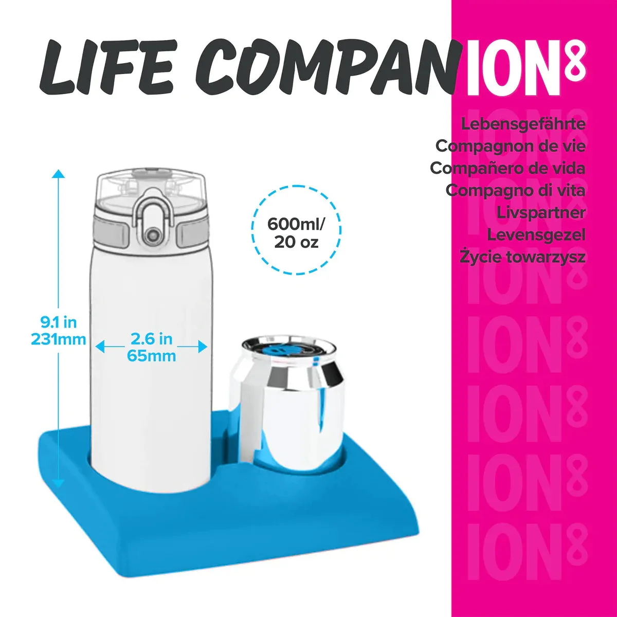 ION8 Slim 600ml BPA Free, Water Bottle  Unicorns (Purple)