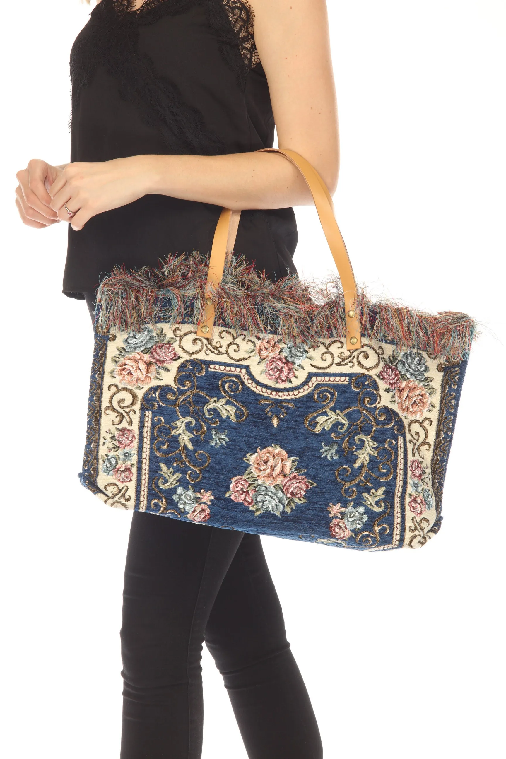 Jijou Capri Tapestry Leather Double Handle Handbag JC0321
