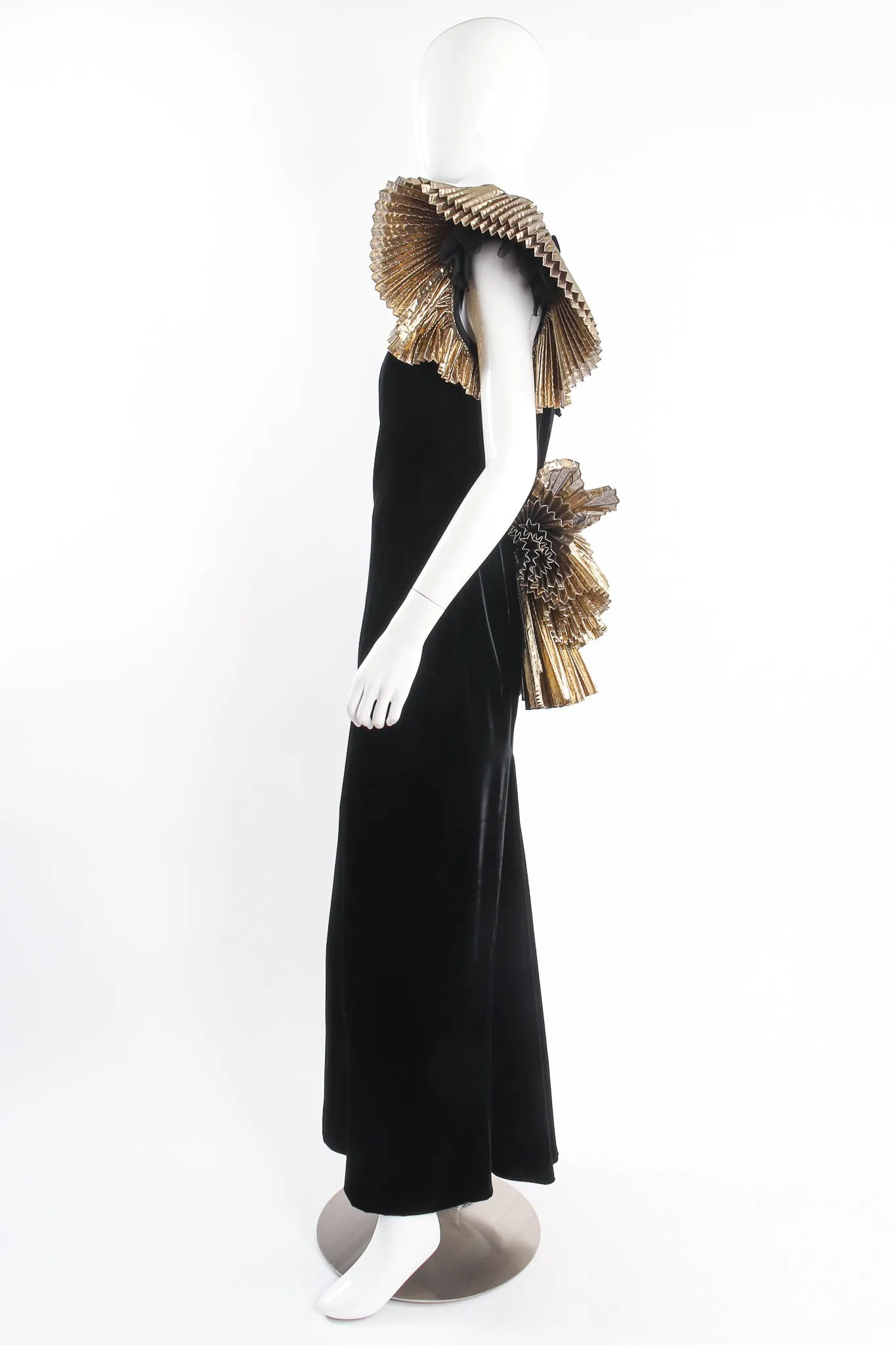 Lamé Ruffle Velvet Sheath Gown