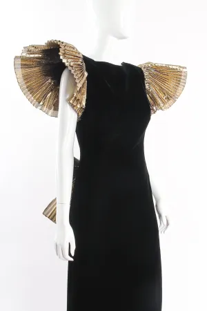 Lamé Ruffle Velvet Sheath Gown