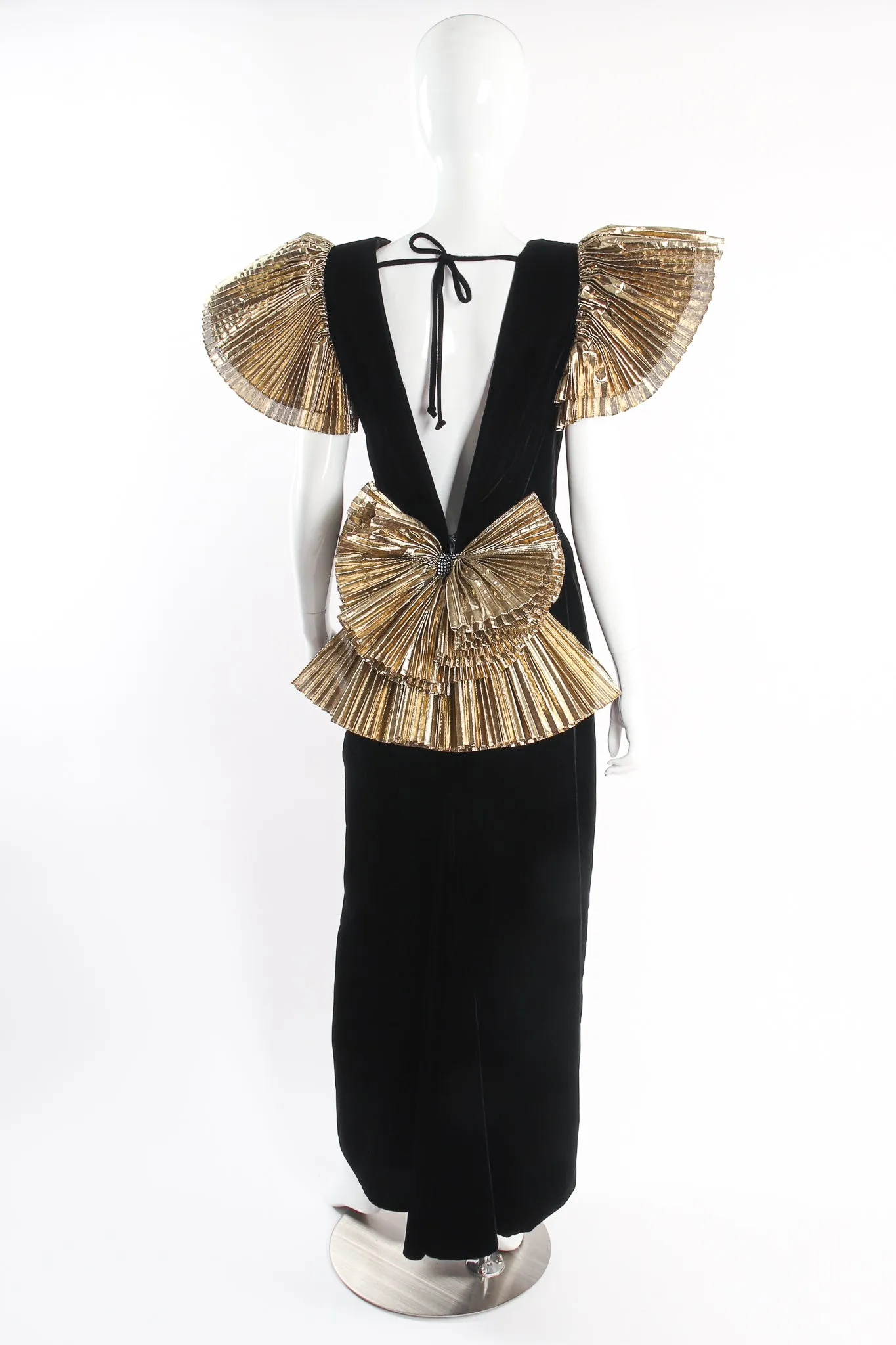 Lamé Ruffle Velvet Sheath Gown